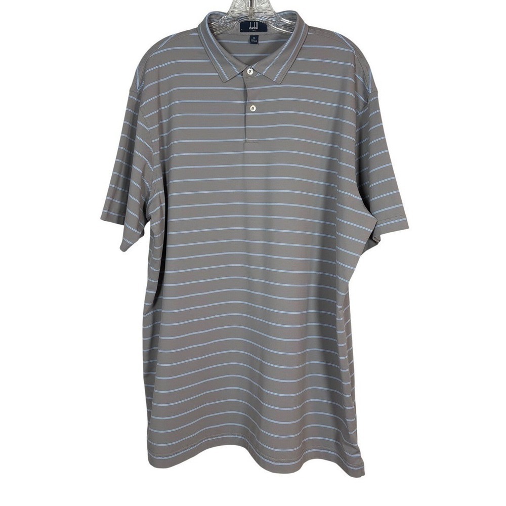 Dunhill Links Mens XL Polo Shirt Grey Blue Striped Short Sleeve DLSK028 Stretch